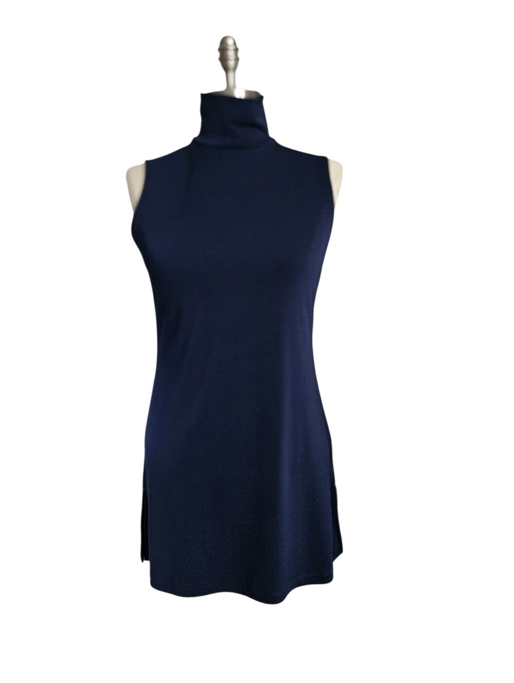 LAUREN RALPH LAUREN Navy Blue Tunic Length Sleeveless Turtleneck | SZ PS